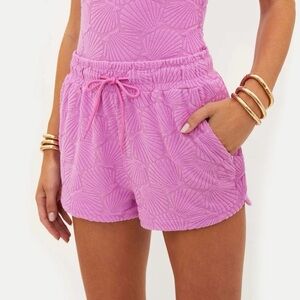 NWT Beach Riot Kiara Shorts Sea Shell Terry Pull On Drawstring Slit Pink